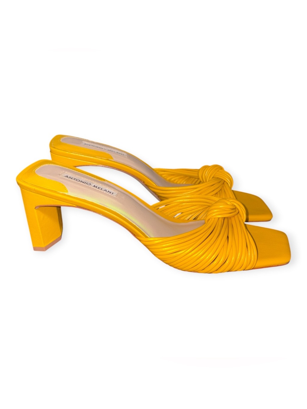ANTONIO MELANI Bright Yellow Knot-Front Block Heel Mules size 9.5